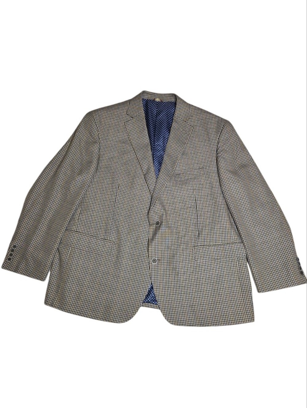 Oak Hill Men's Sport Coat Blazer Jacket 2XL 50/52 Brown Blue Plaid Polka Dot